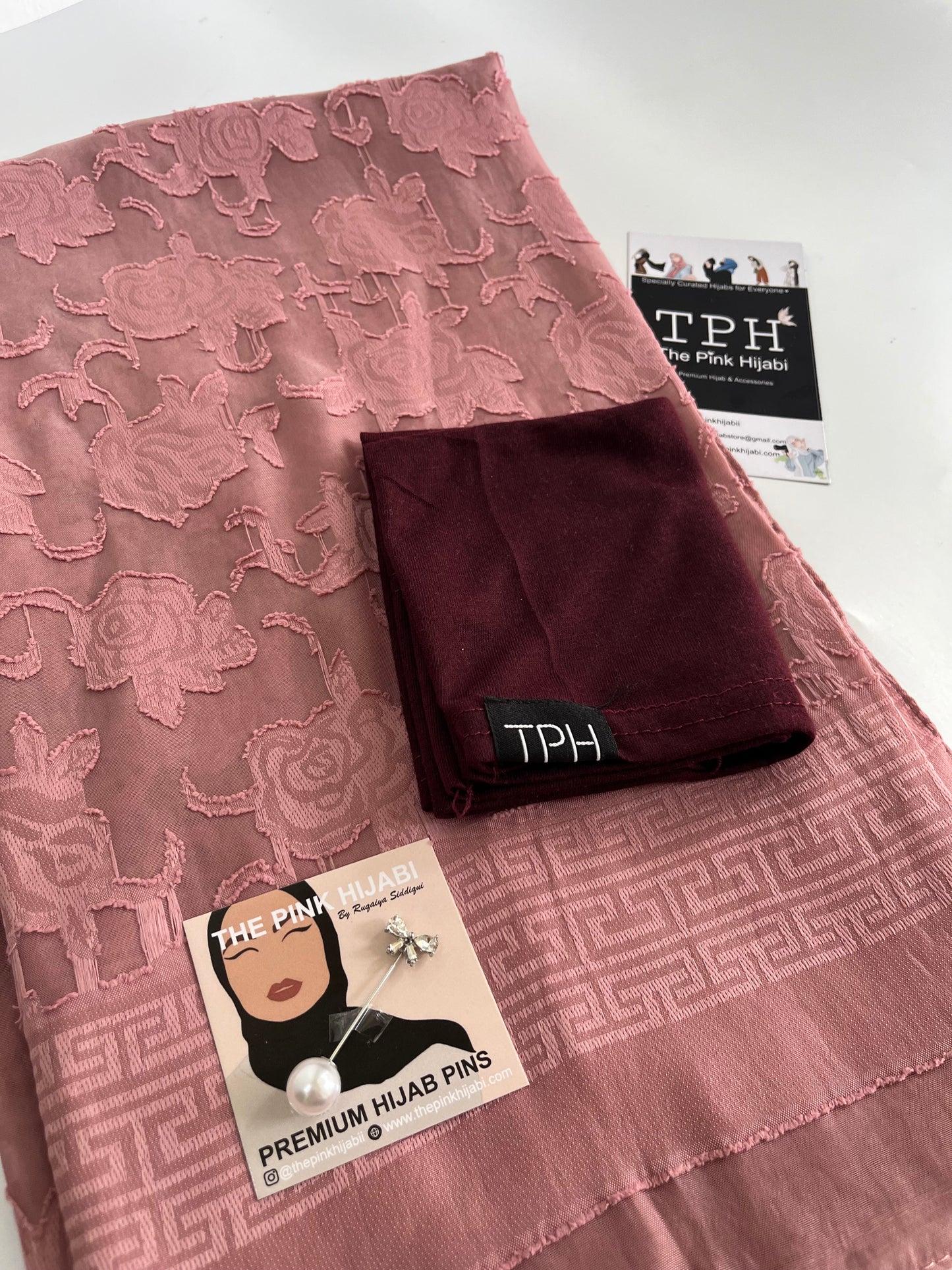 Turkish Rose Chiffon Brasso Hijab Combo Set