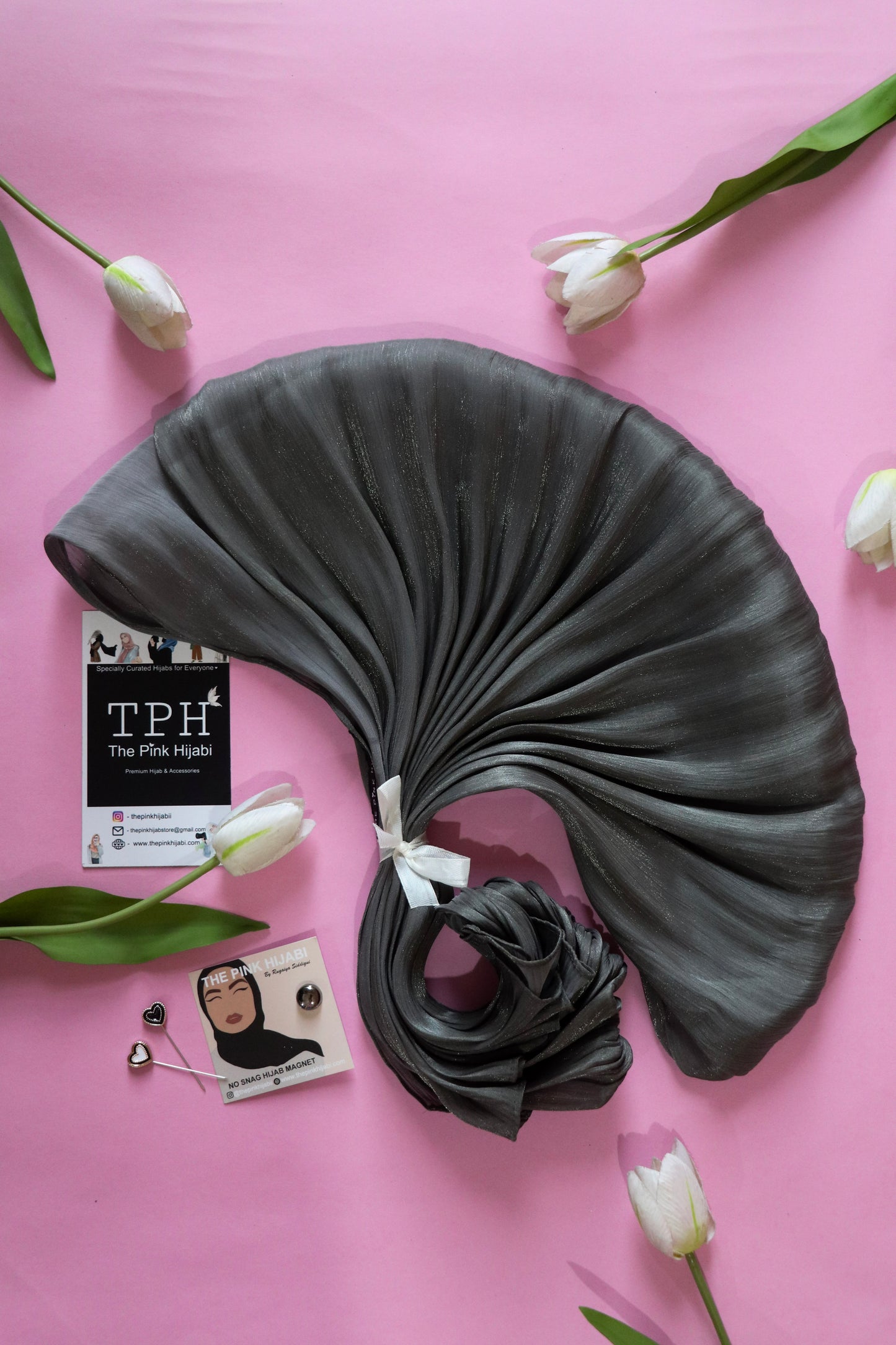 Charcoal Grey Organza Shimmer Hijab