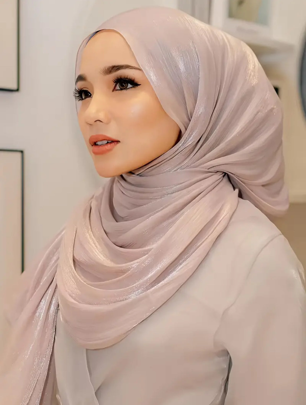 Nude Pink Organza Shimmer Hijab