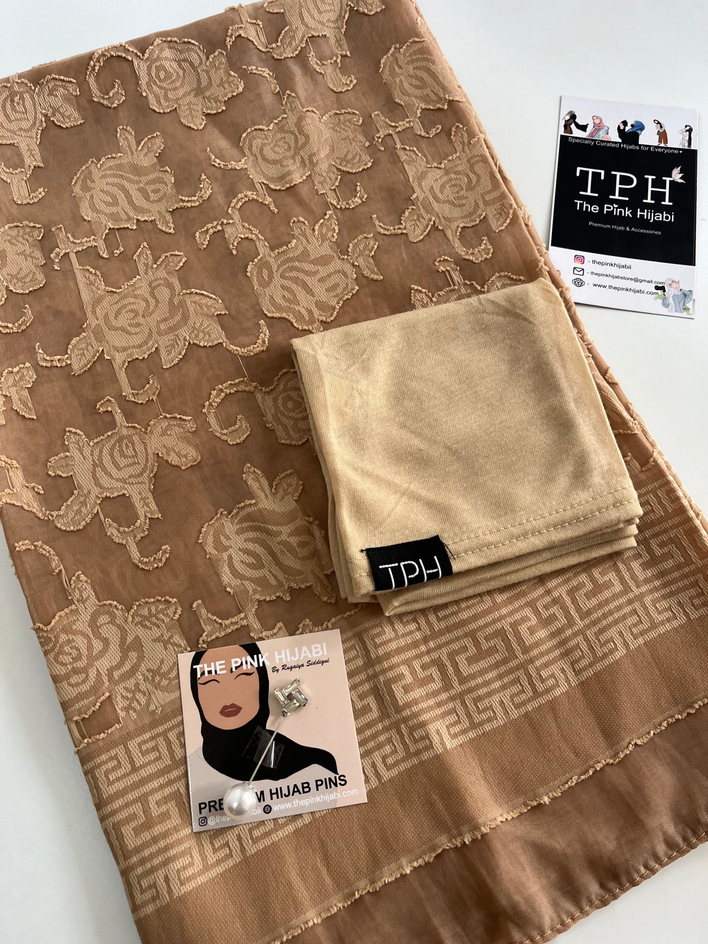 French Beige Chiffon Brasso Hijab Combo Set