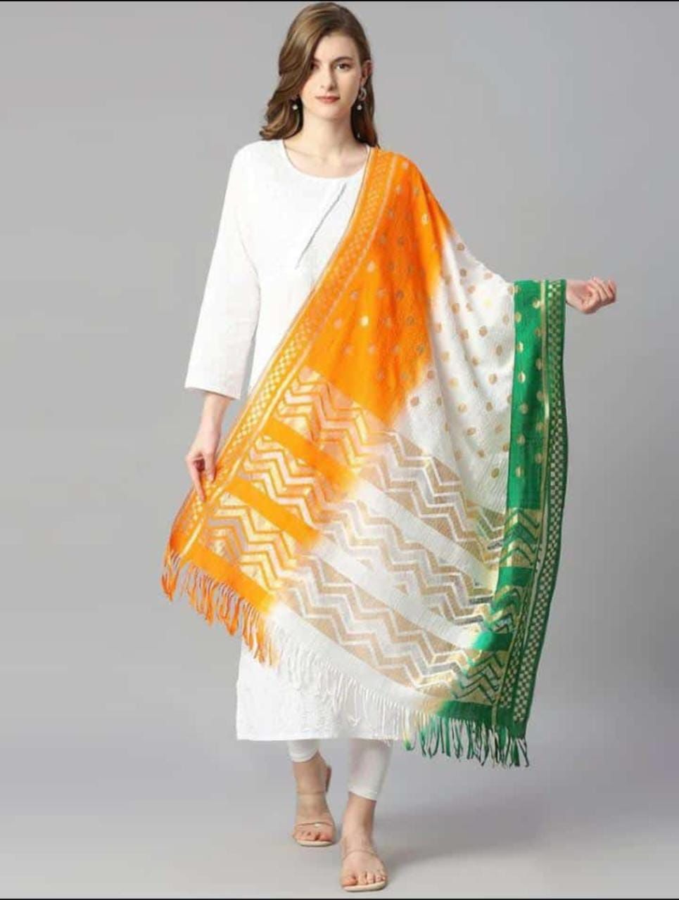 Tri-Colour Netted Chiffon Dupatta