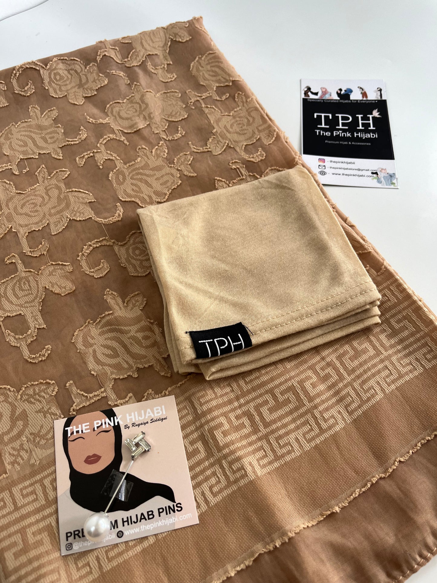 French Beige Chiffon Brasso Hijab Combo Set