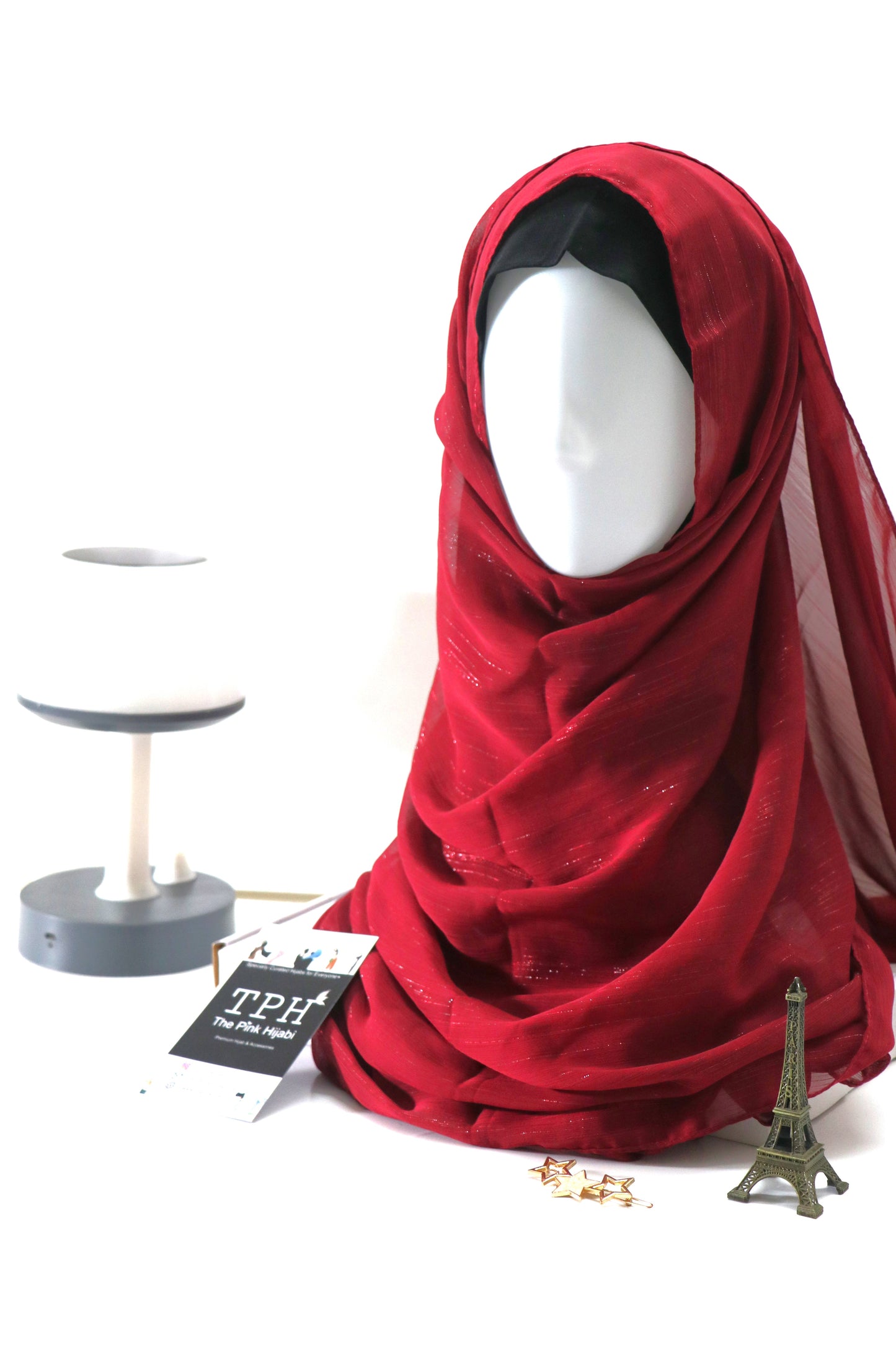 RED METALLIC CHIFFON HIJAB