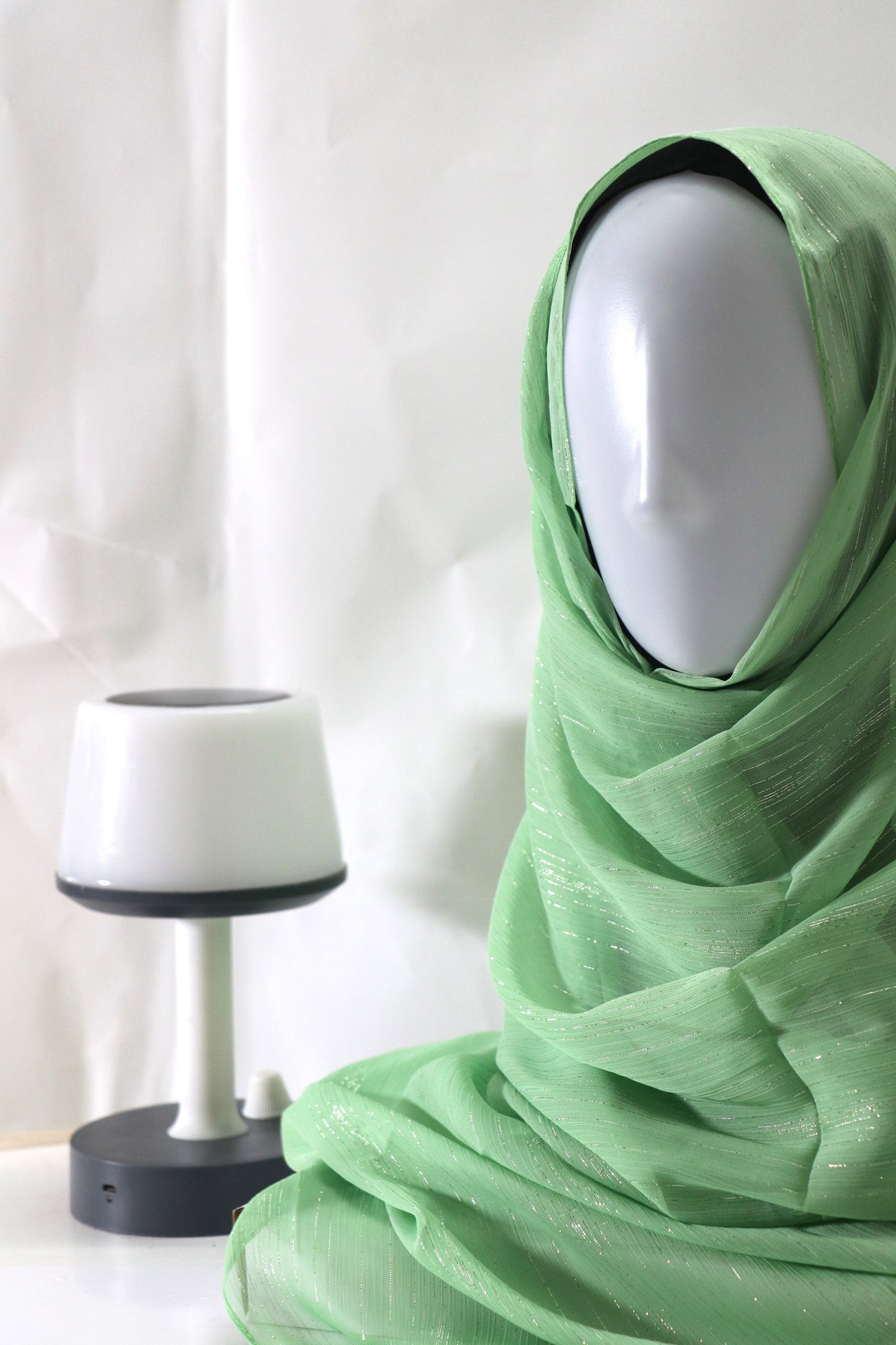 PASTEL GREEN METALLIC CHIFFON HIJAB