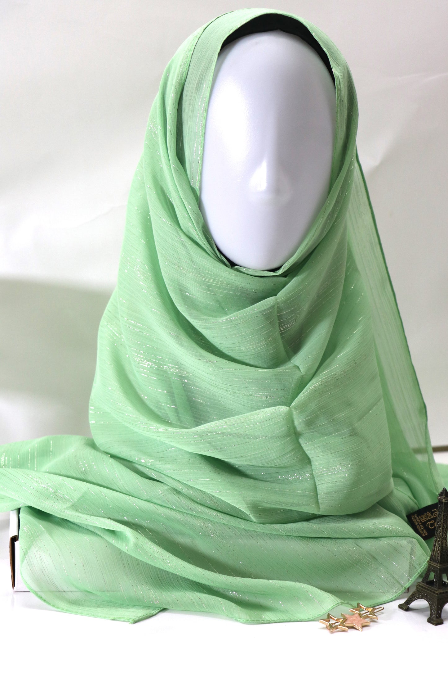 PASTEL GREEN METALLIC CHIFFON HIJAB