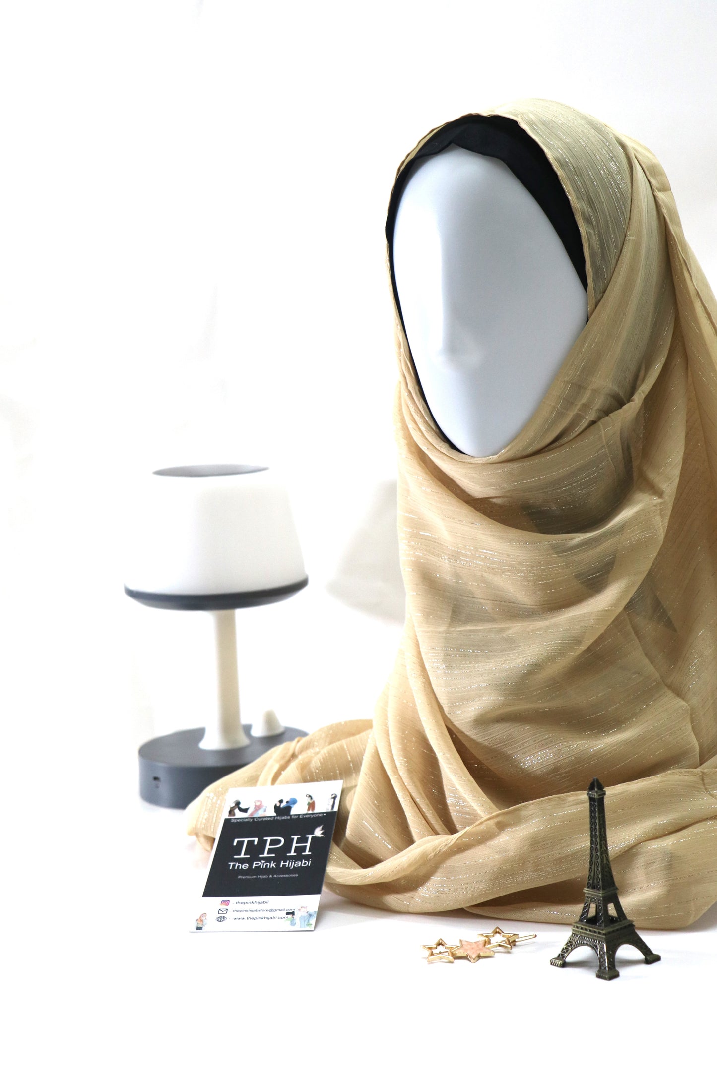 BEIGE METALLIC CHIFFON HIJAB