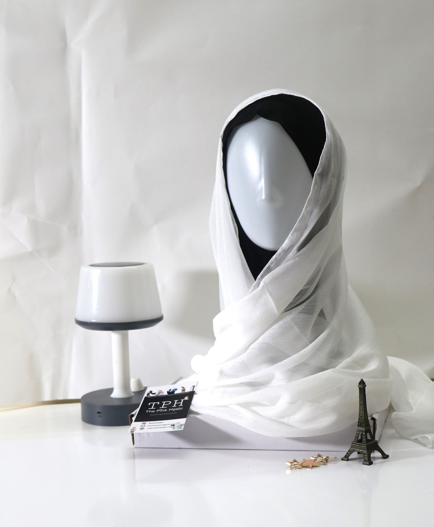 WHITE METALLIIIIIC CHIFFON HIJAB