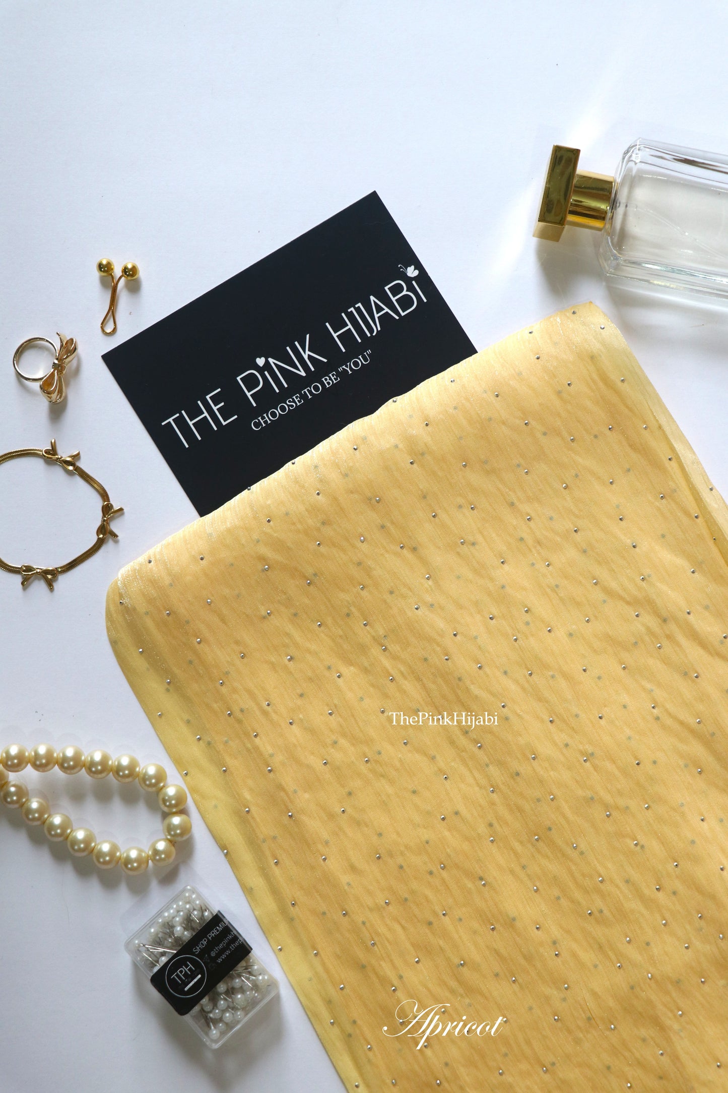 Diamond Organza Hijab – Apricot | Elegant Festive Hijab