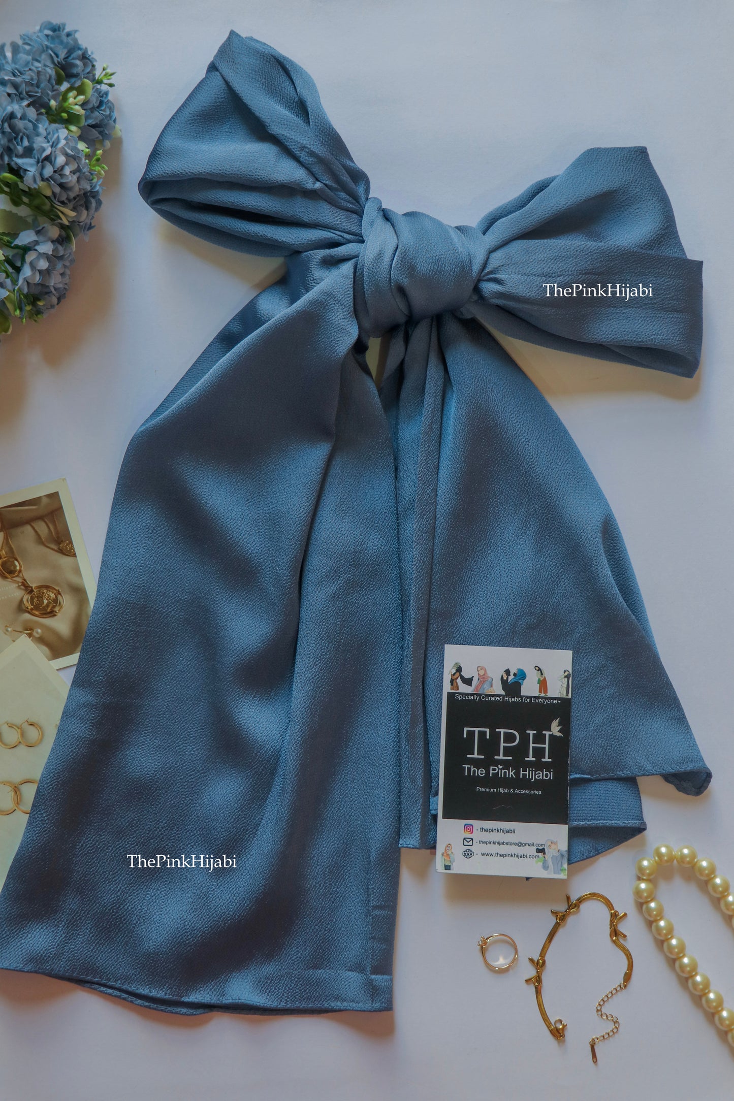 Bubble Satin Hijab in Blue – Premium Non-Slippery Satin Scarf