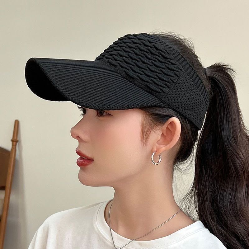 Black premium sports visor hijab cap with textured breathable design