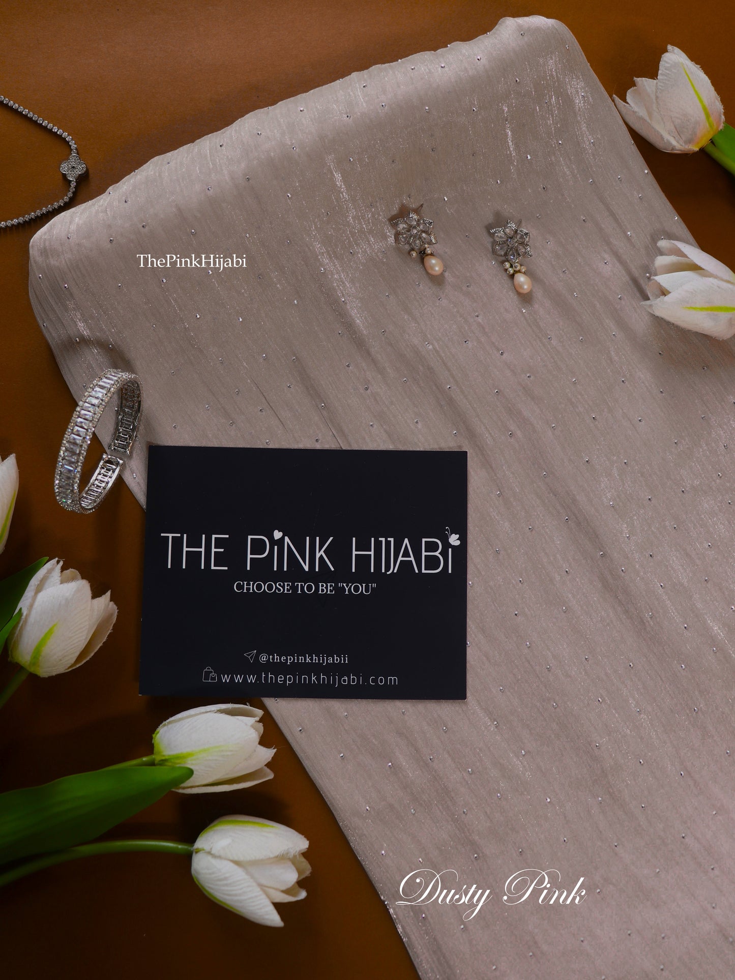 Diamond Organza Hijab – Dusty Pink | Elegant Party Wear Hijab