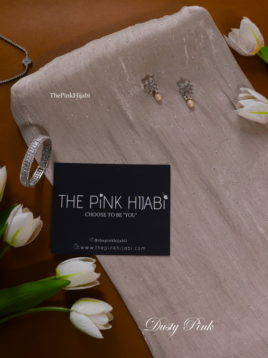 Diamond Organza Hijab – Dusty Pink | Elegant Party Wear Hijab