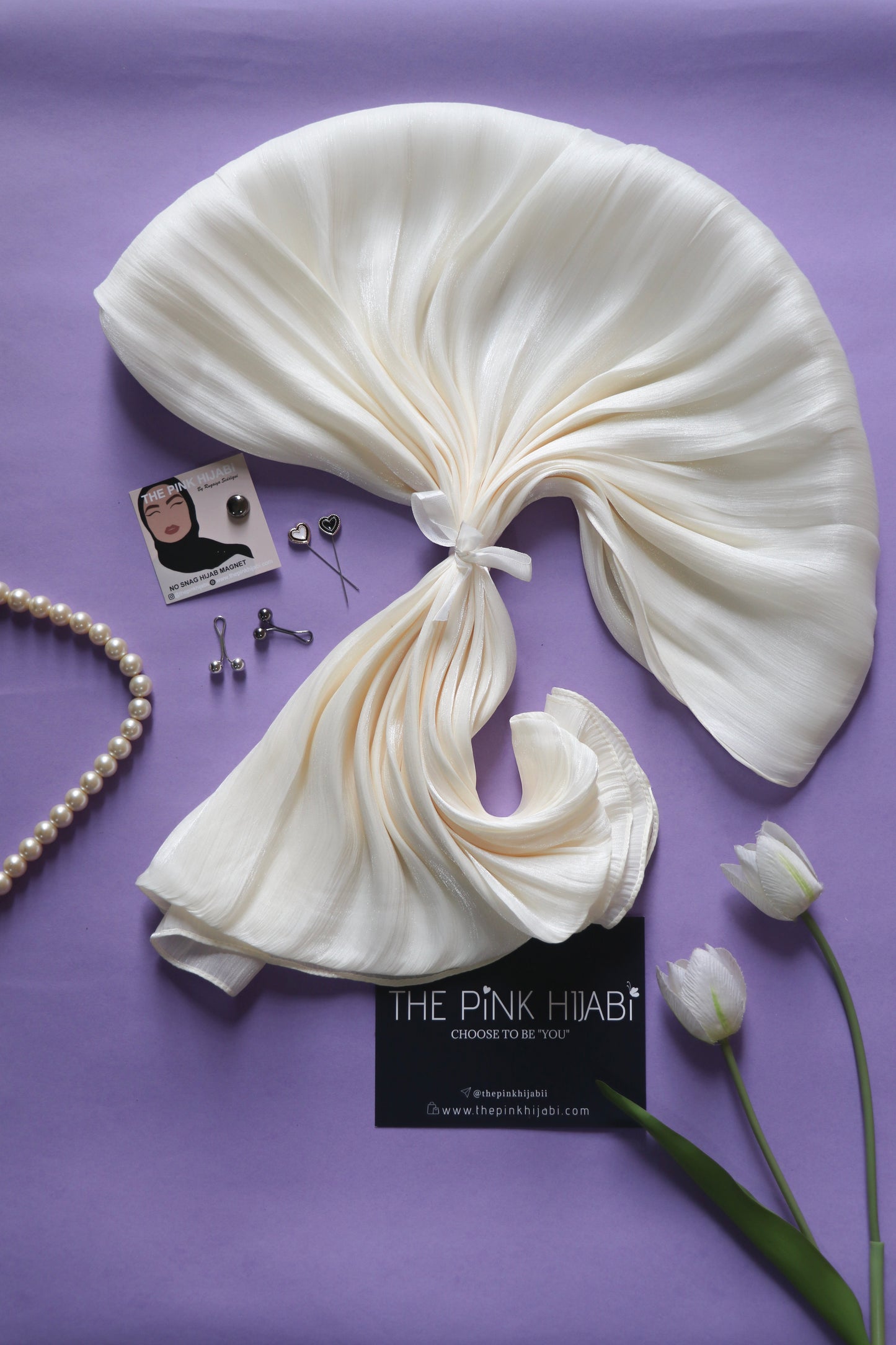 Milk White Organza Shimmer Hijab