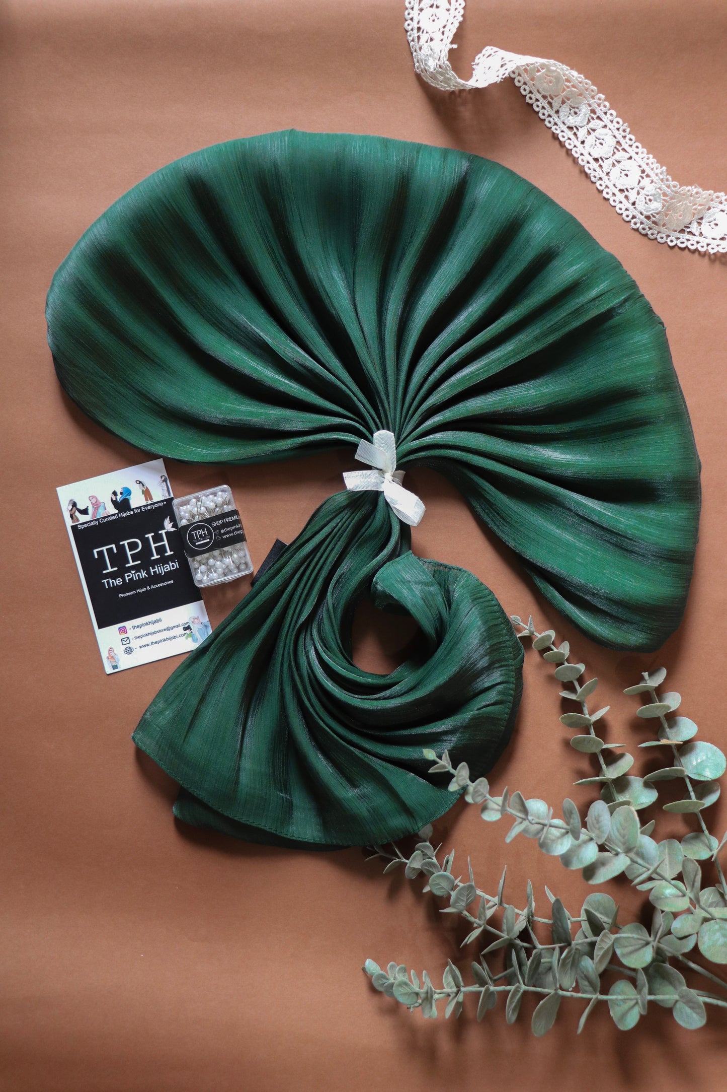 Dark Green Organza Shimmer Hijab