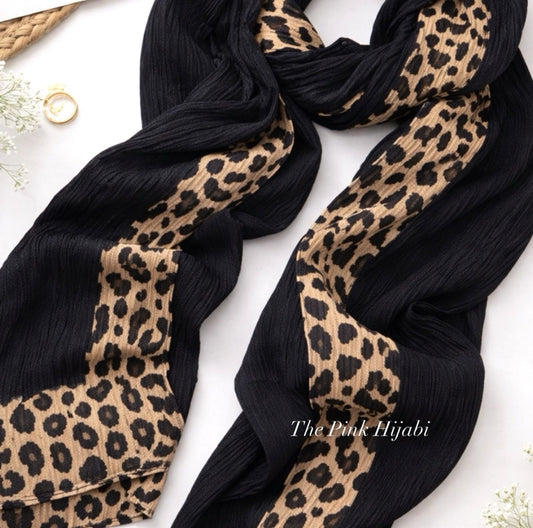 Cheetah Print Ribbed Chiffon Viscose Hijab | The Pink Hijabi
