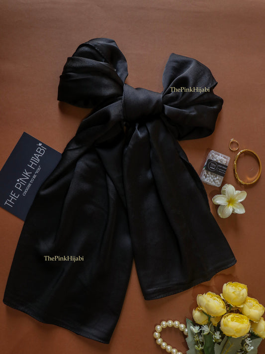 Bubble Satin Hijab in Black – Premium Non-Slippery Satin Scarf