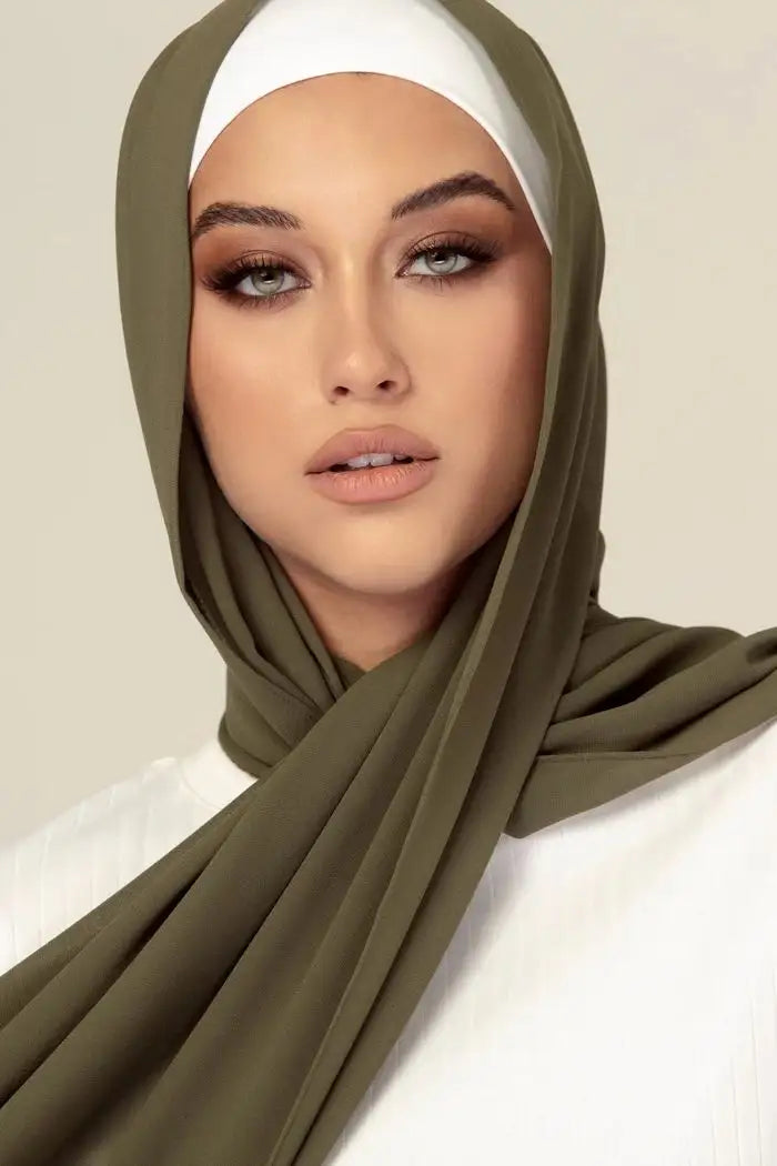 BIG SIZE OLIVE CHIFFON HIJAB