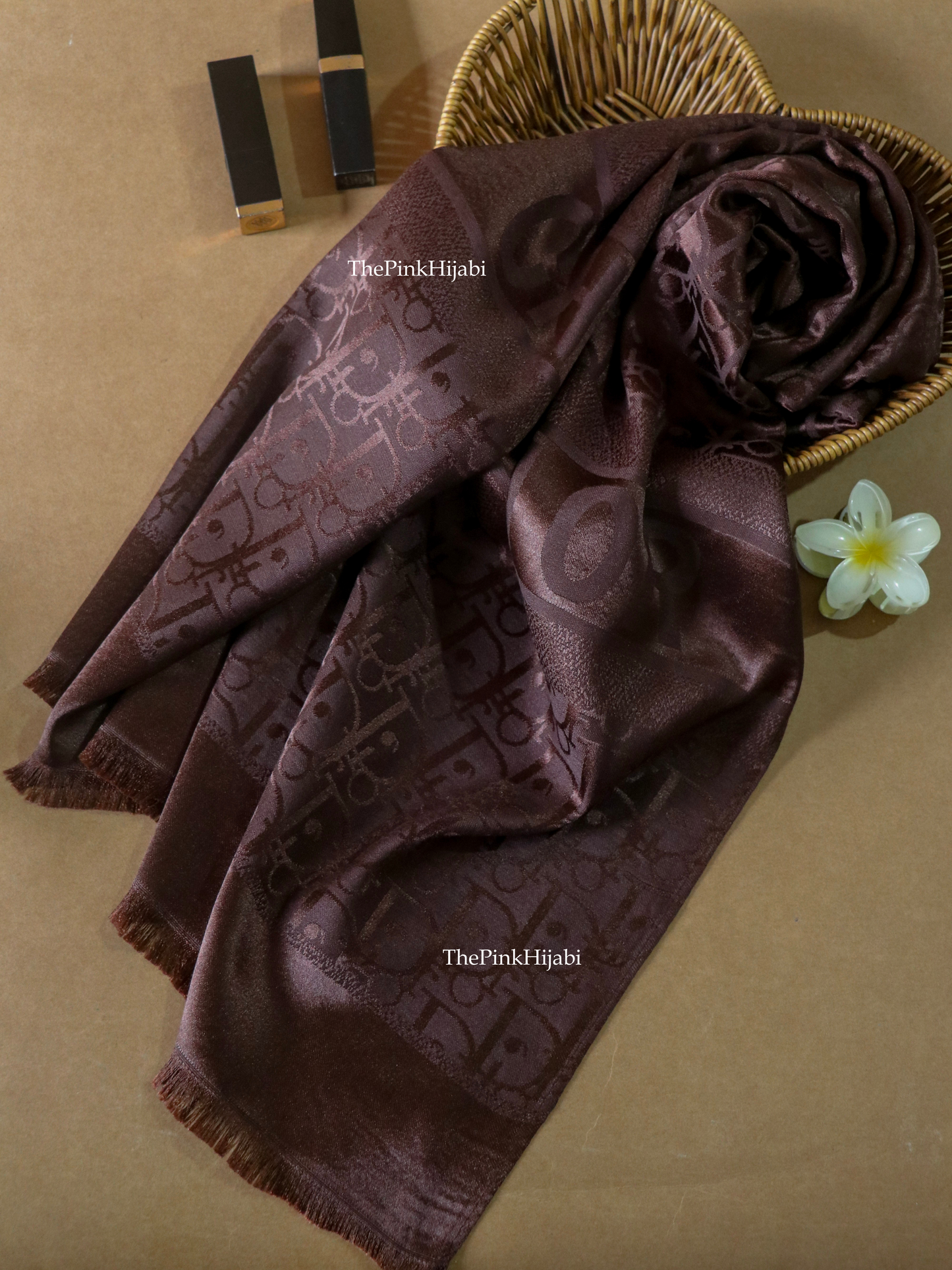 Brown luxury cashmere silk scarf – The Pink Hijabi