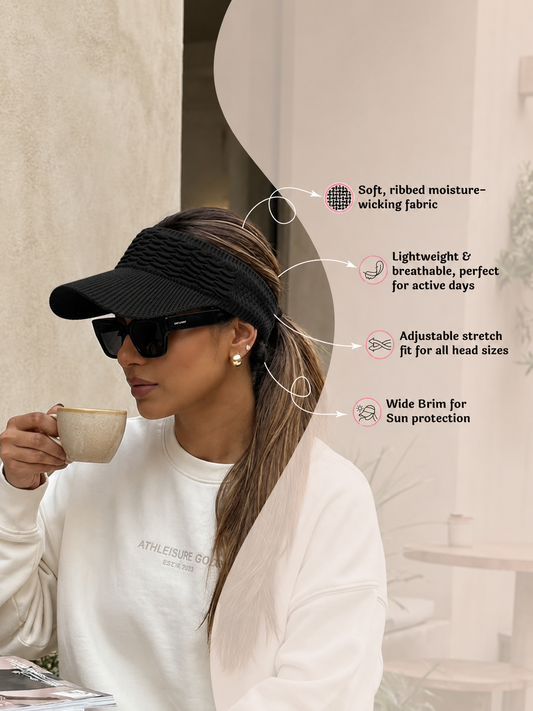 Premium Sports Visor Hijab Cap Black | The Pink Hijabi