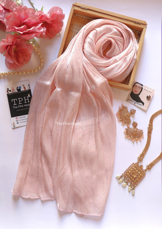 Diamond Organza Hijab – Peach | Lightweight Party Wear Scarf