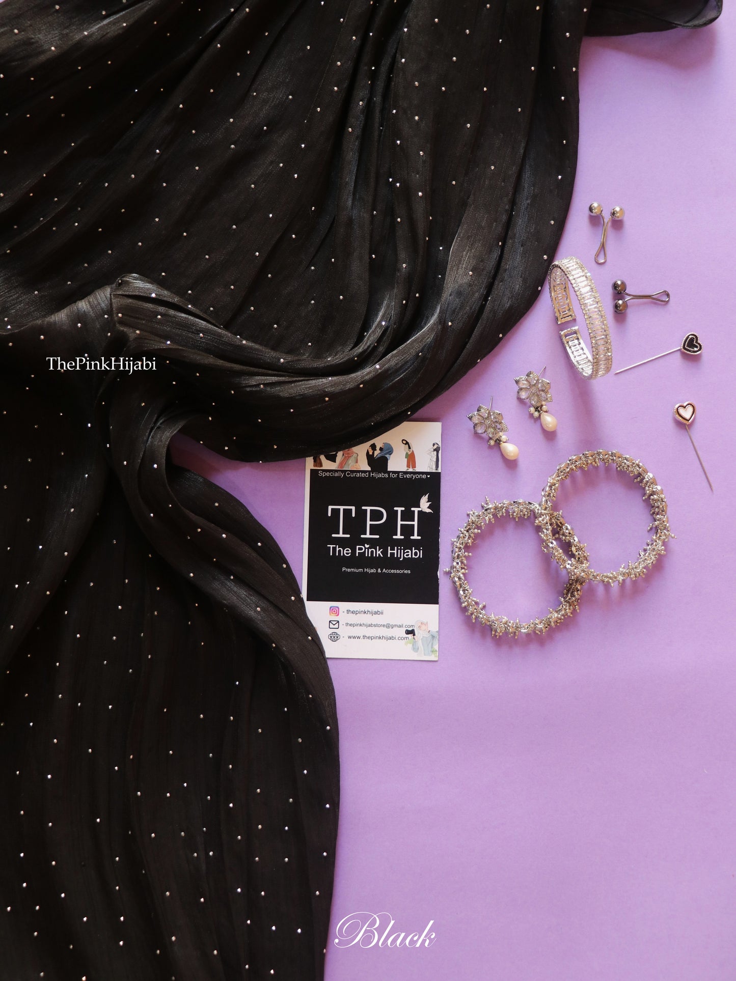 Diamond Organza Hijab – Black | Classic Party Wear Shimmer Hijab