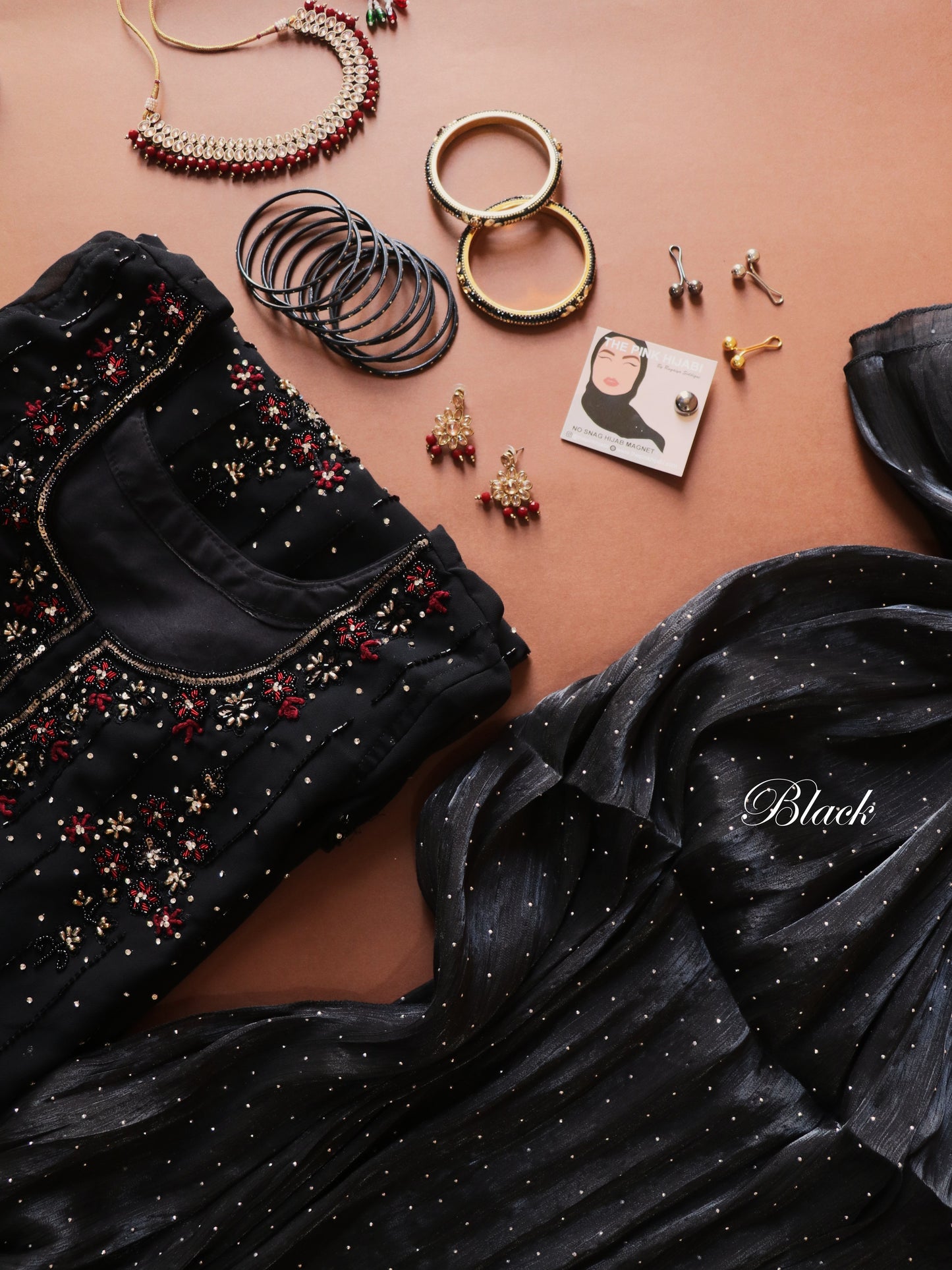 Diamond Organza Hijab – Black | Classic Party Wear Shimmer Hijab