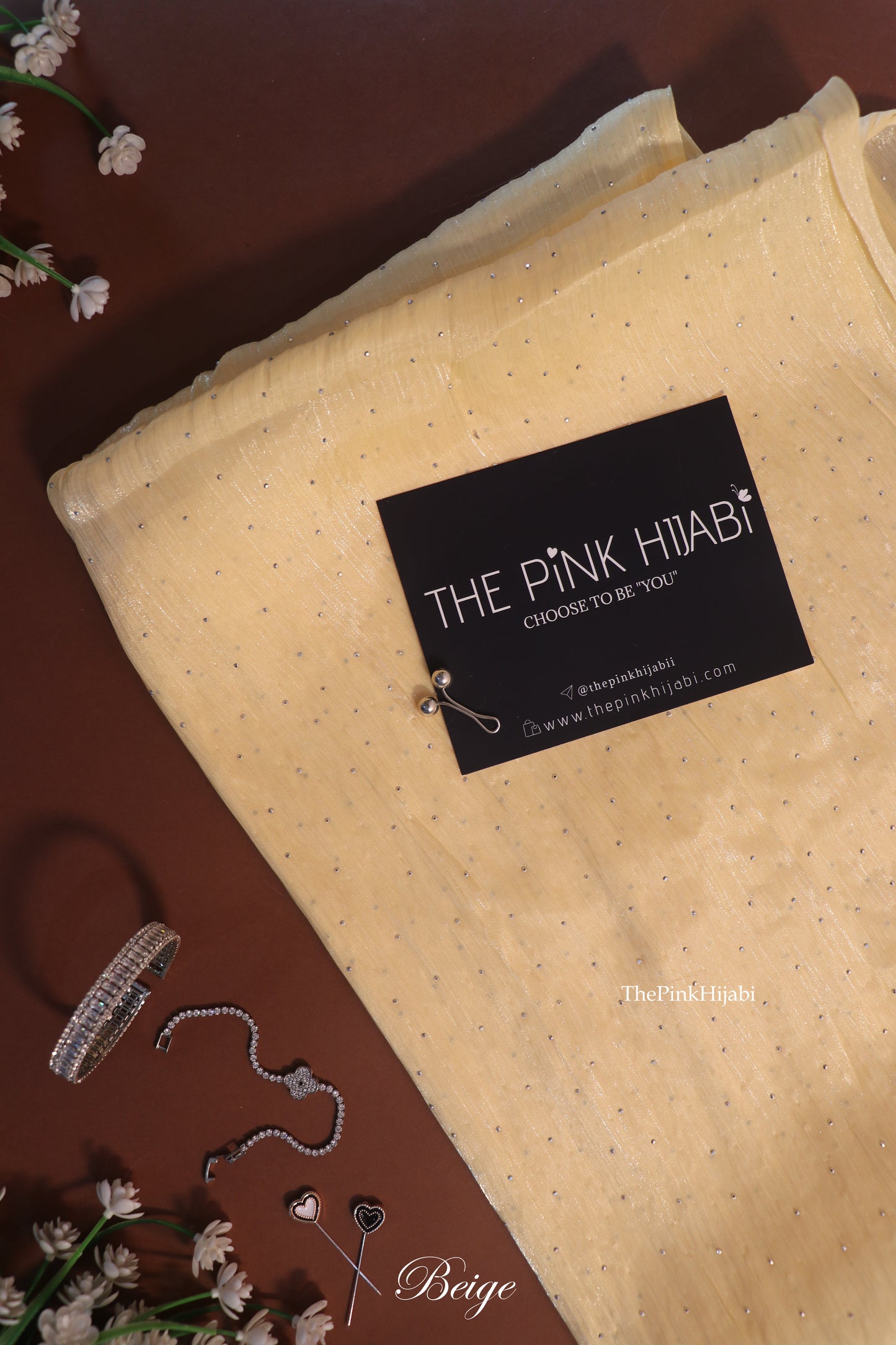 Diamond Organza Hijab – Apricot | Elegant Festive Hijab