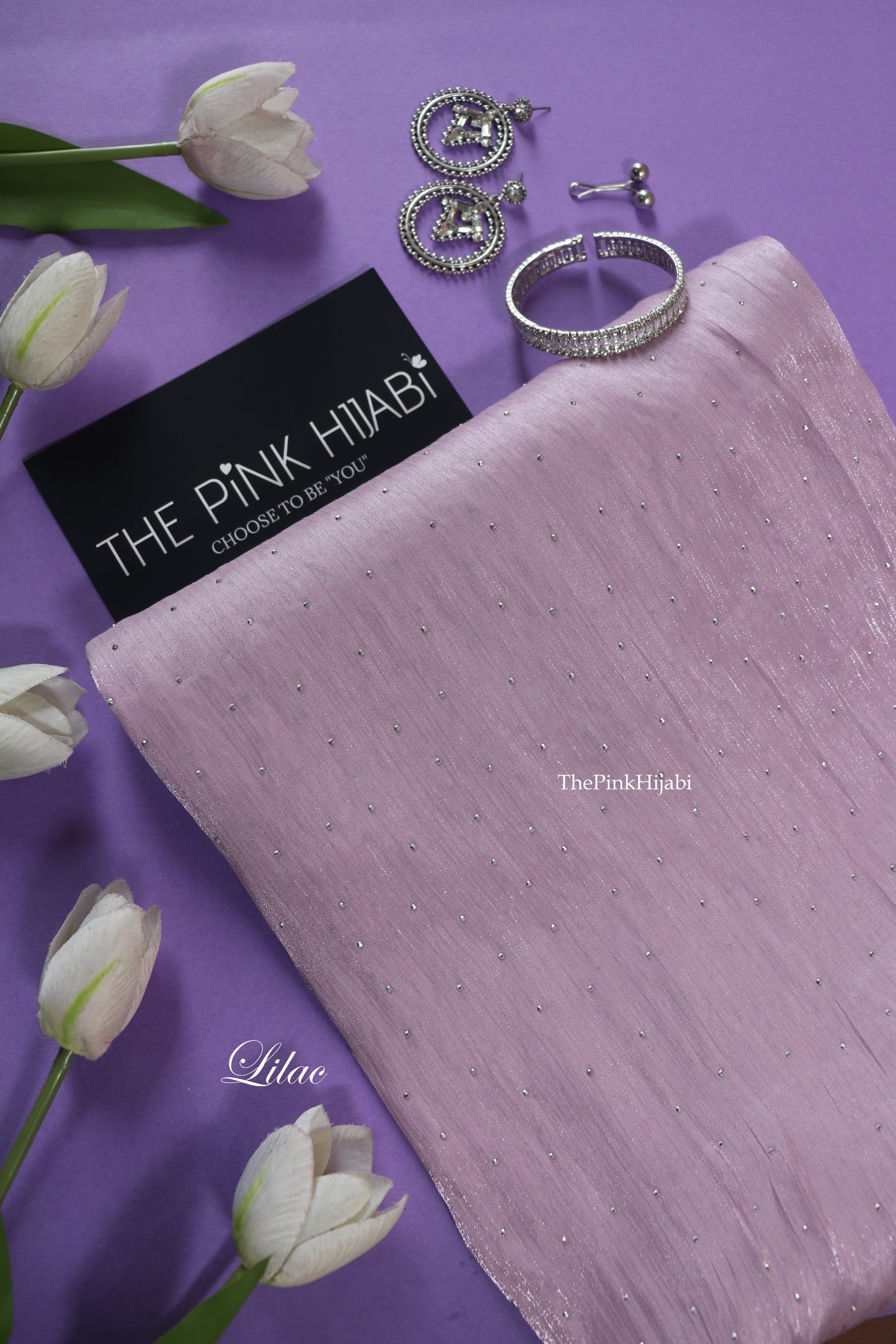 Diamond Organza Hijab – Lilac | Soft Shimmer Occasion Hijab