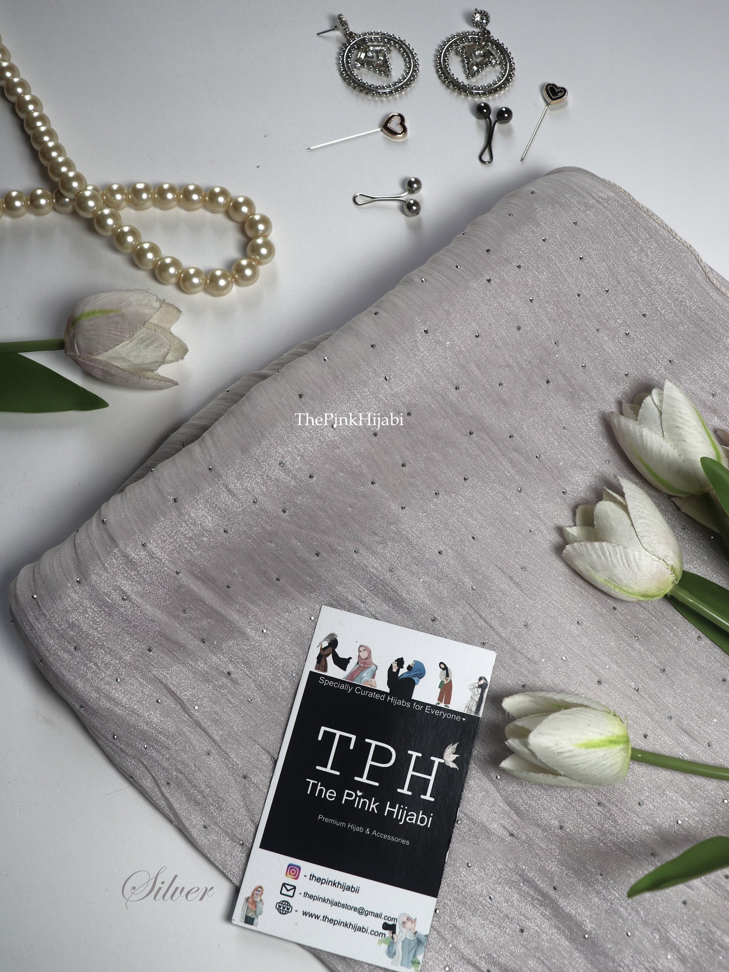 Diamond Organza Hijab – Ivory | Soft Bridal & Party Hijab