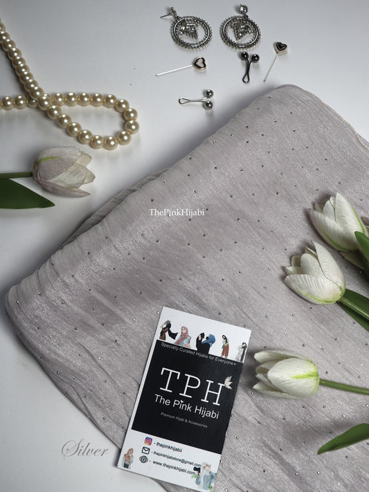 Diamond Organza Hijab – Ivory | Soft Bridal & Party Hijab