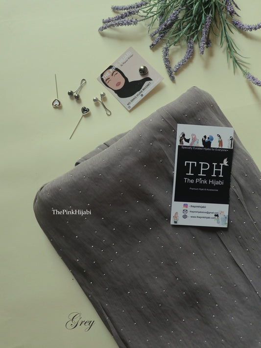 Diamond Organza Hijab – Silver | Shimmer Evening Wear Hijab