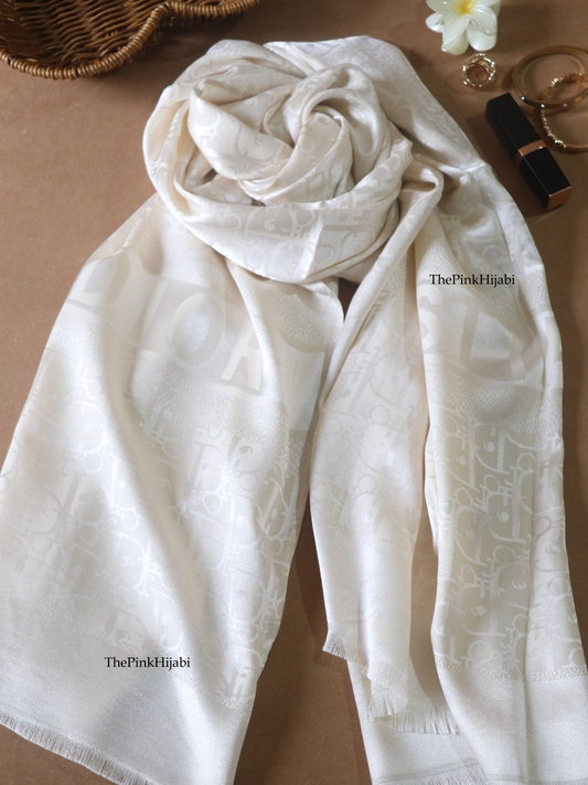 White Luxury Cashmere Silk Scarf | Designer-Inspired