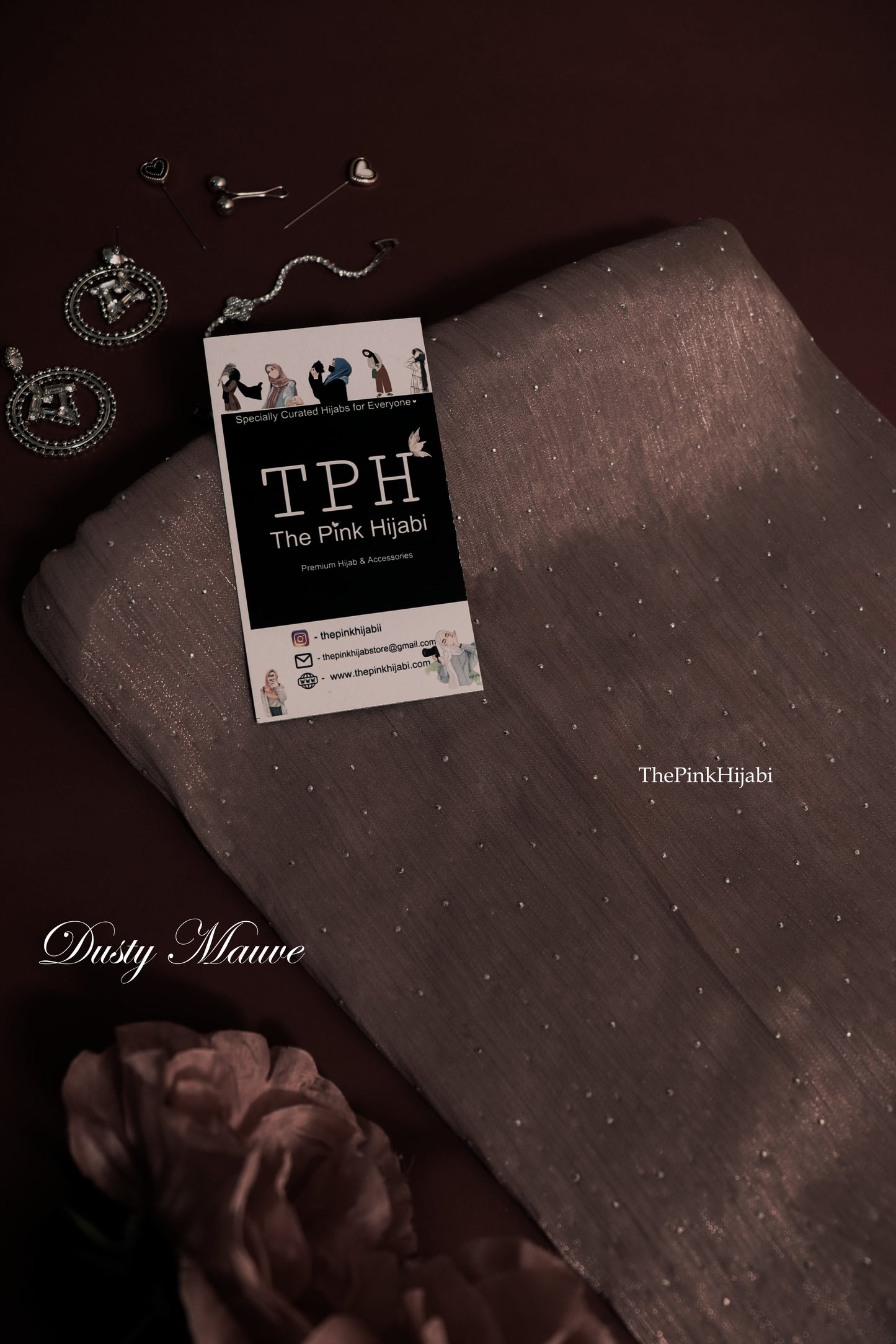 Diamond Organza Hijab – Dusty Mauve | Party Wear Shimmer Scarf