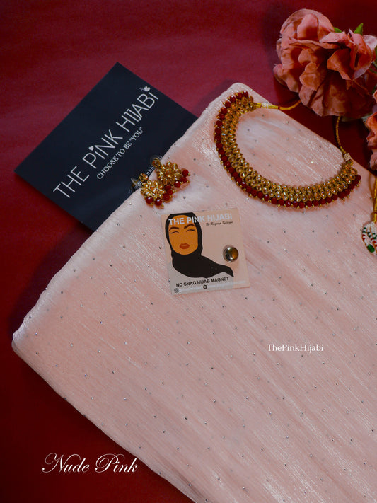 Diamond Organza Hijab – Nude Pink | Soft Shimmer Party Hijab