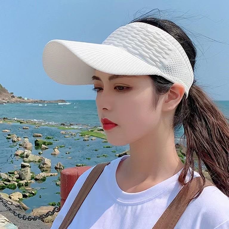White premium sports visor hijab cap with textured breathable design