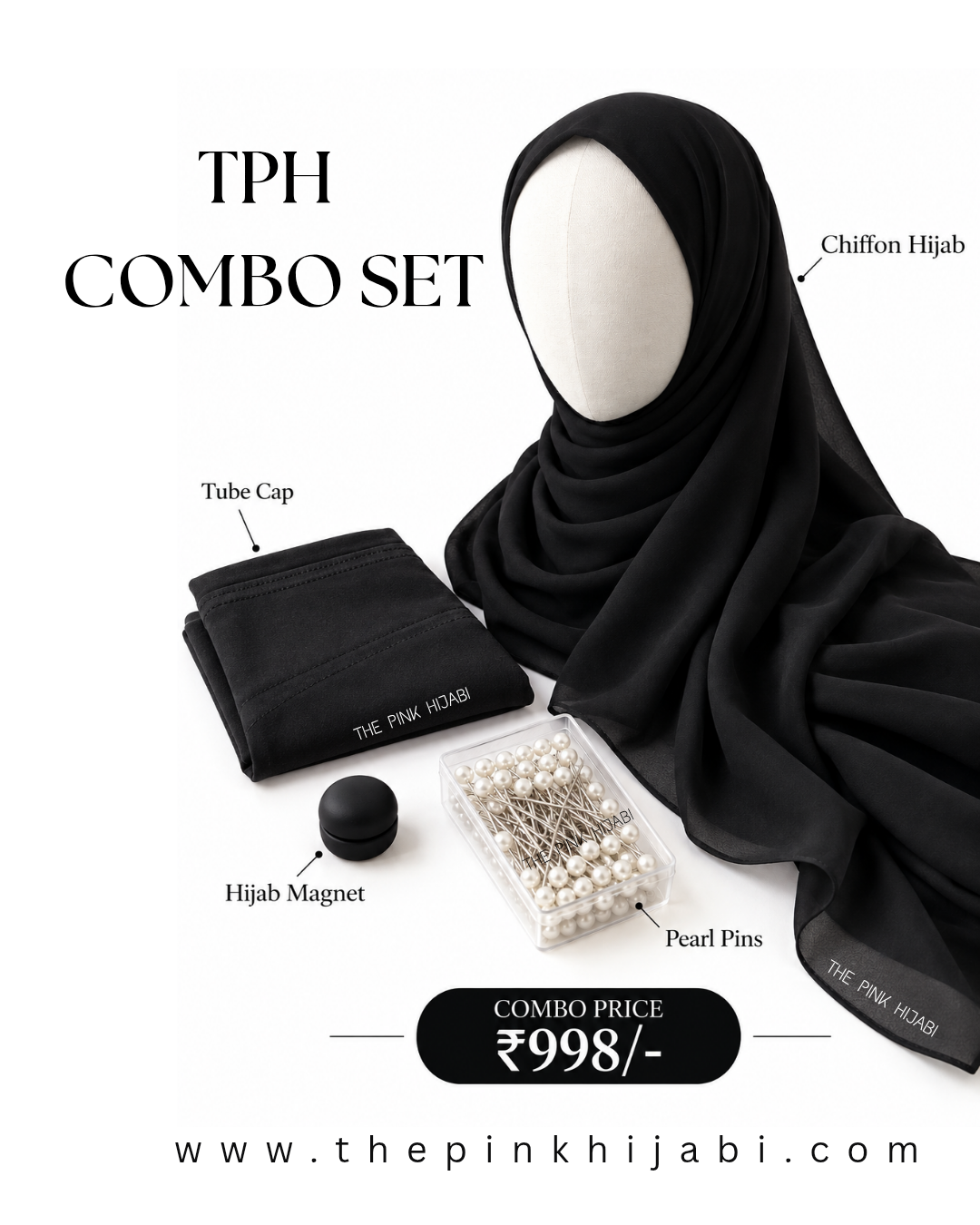 MALAYSIAN BLACK GEORGETTE 2M x 85 BEGINNER COMBO SET